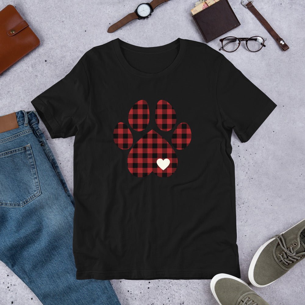 Red Plaid Dog Paw T-Shirt