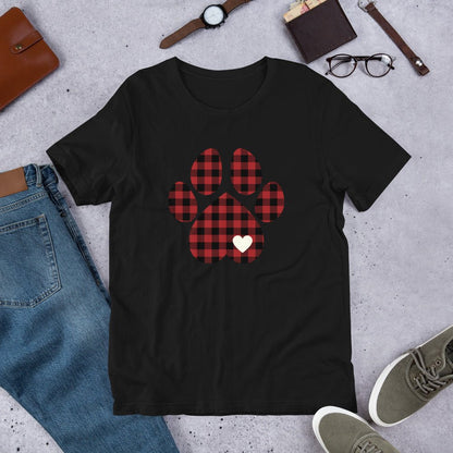Red Plaid Dog Paw T-Shirt