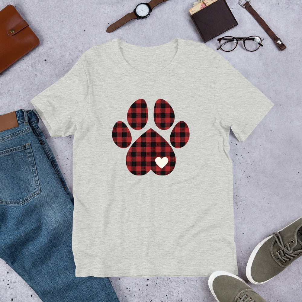 Red Plaid Dog Paw T-Shirt
