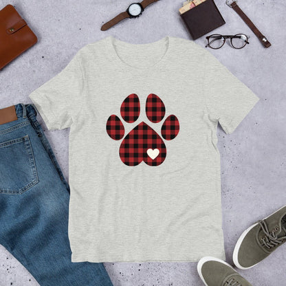 Red Plaid Dog Paw T-Shirt