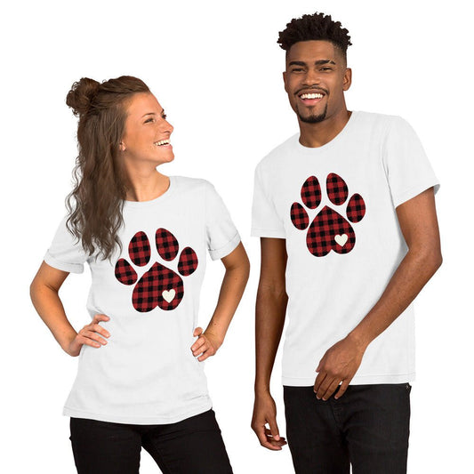 Red Plaid Dog Paw T-Shirt