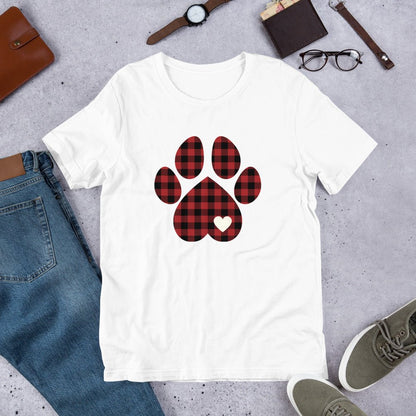 Red Plaid Dog Paw T-Shirt