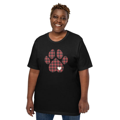 Red Plaid Dog Paw T-Shirt