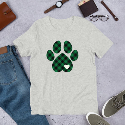 Green Plaid Dog Paw T-Shirt
