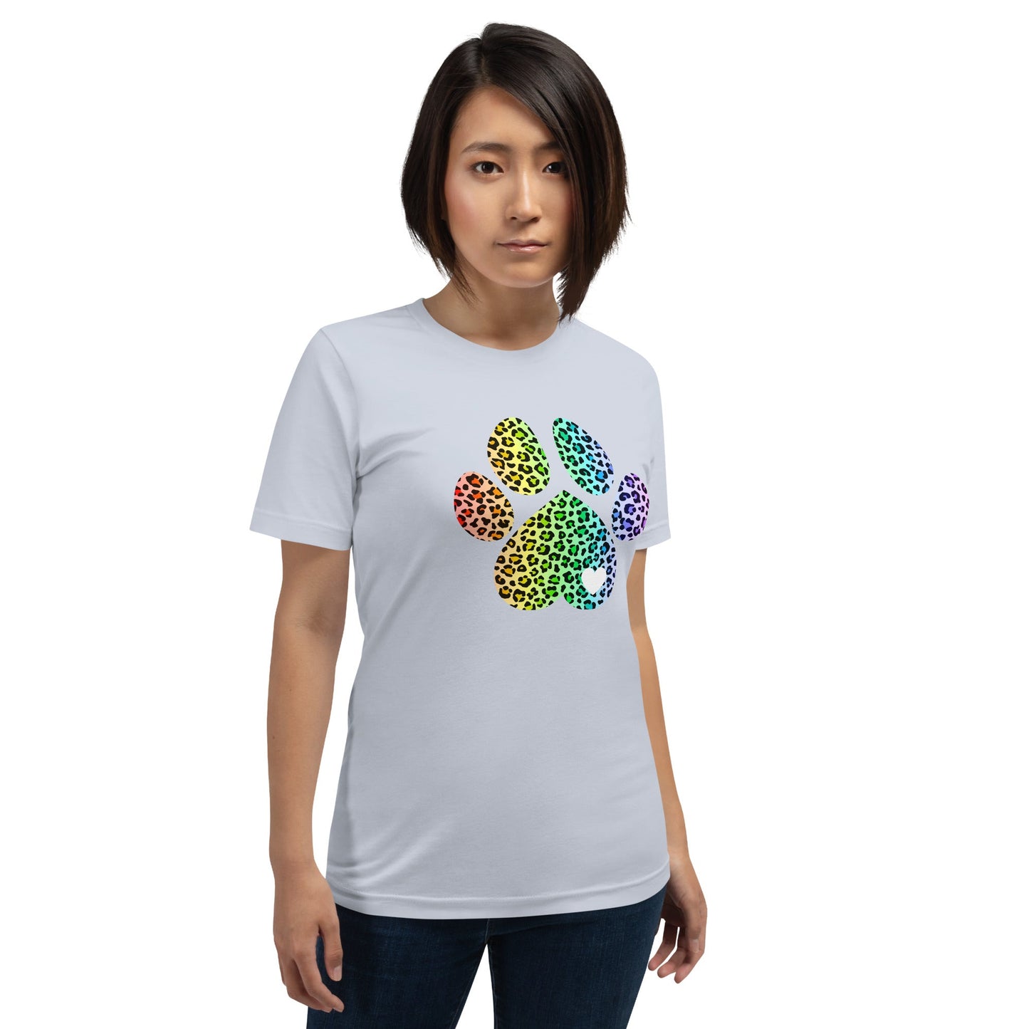 Rainbow Leopard Dog Paw T-Shirt