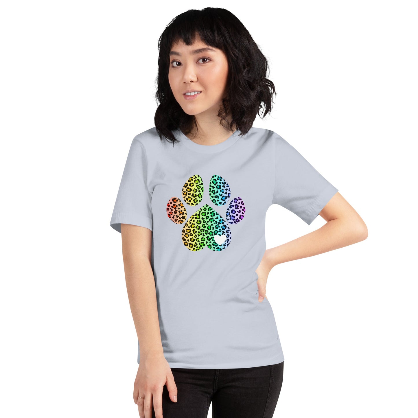 Rainbow Leopard Dog Paw T-Shirt